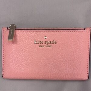 Kate Spade New York Bifold Wallet Womens Pink Leather Card Holder Zip Coin